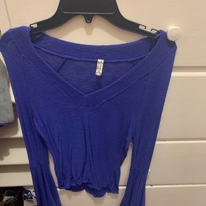 free people bright blue bell sleeve top